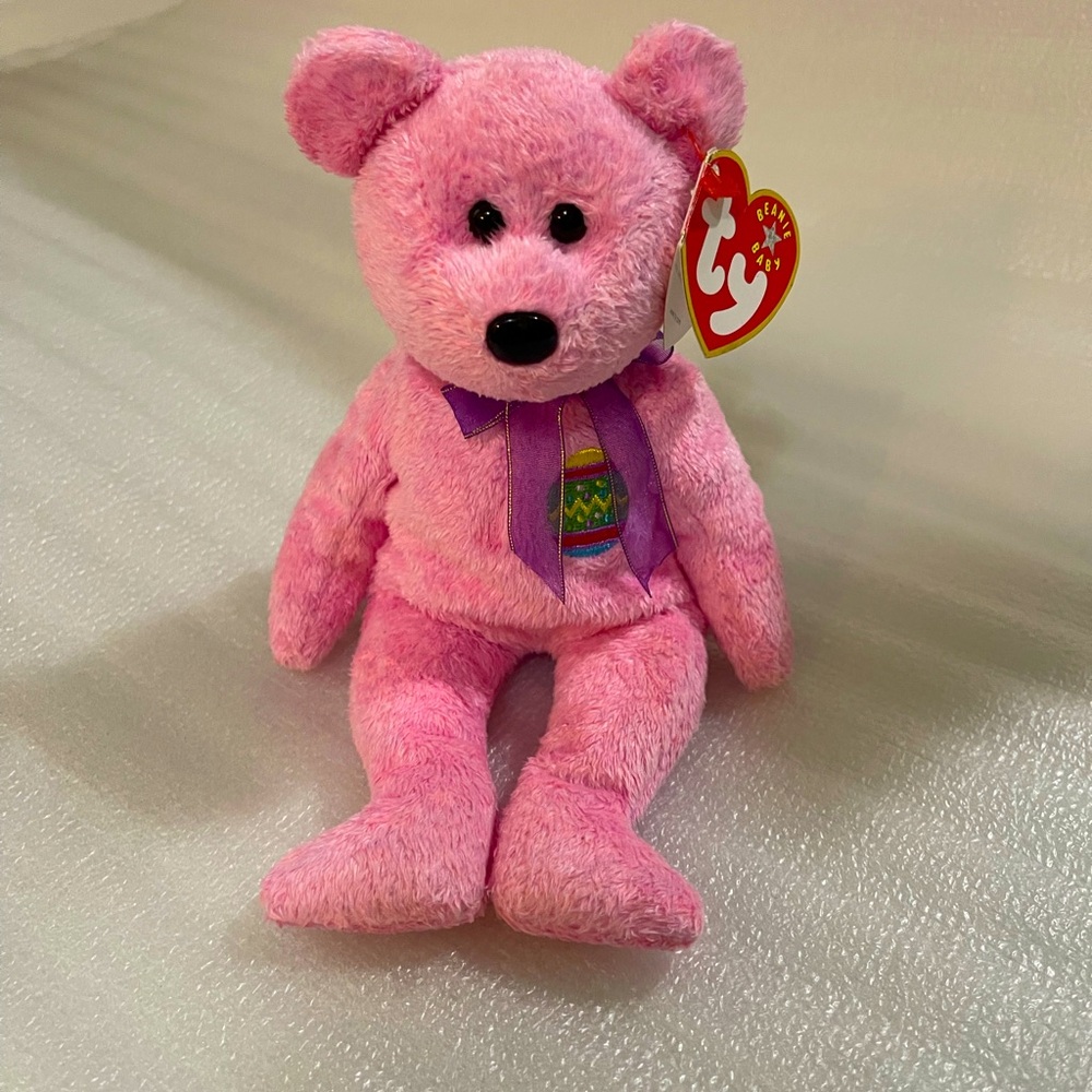 🥚Ty Beany Baby “Eggs” The Pink Easter Teddy Bear 🧸💕🥚